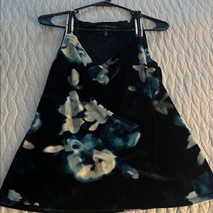 White House Black Market Black and Blue Floral Velvet Top
